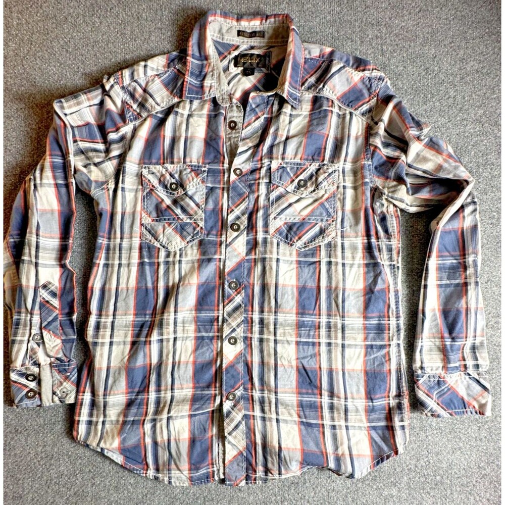 Helix Athletic Fit Button Down Shirt Men's Size L  Red/White Plaid Long Sleeve